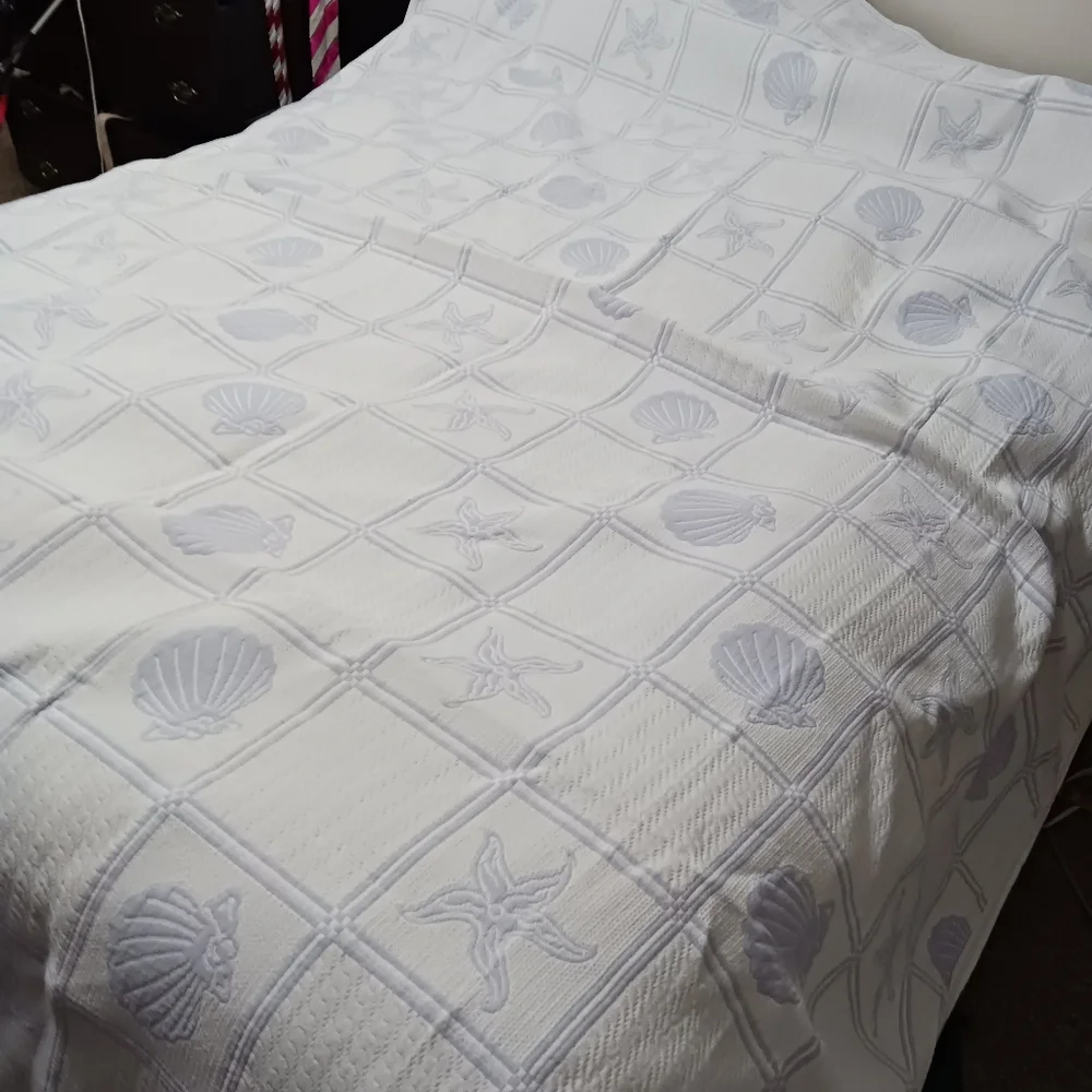 Quilt Bedding Shams Cream Blue Ocean Seashells Queen Bay Colony